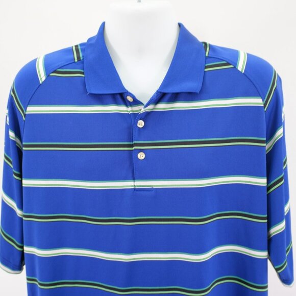DAMAGED Bolle Golf‎ Tech Blue Green Striped Large Polo Shirt Short Sleeve - Picture 1 of 9